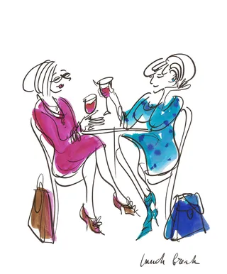 Ladies with drinks illustration by Alyana Cazalet