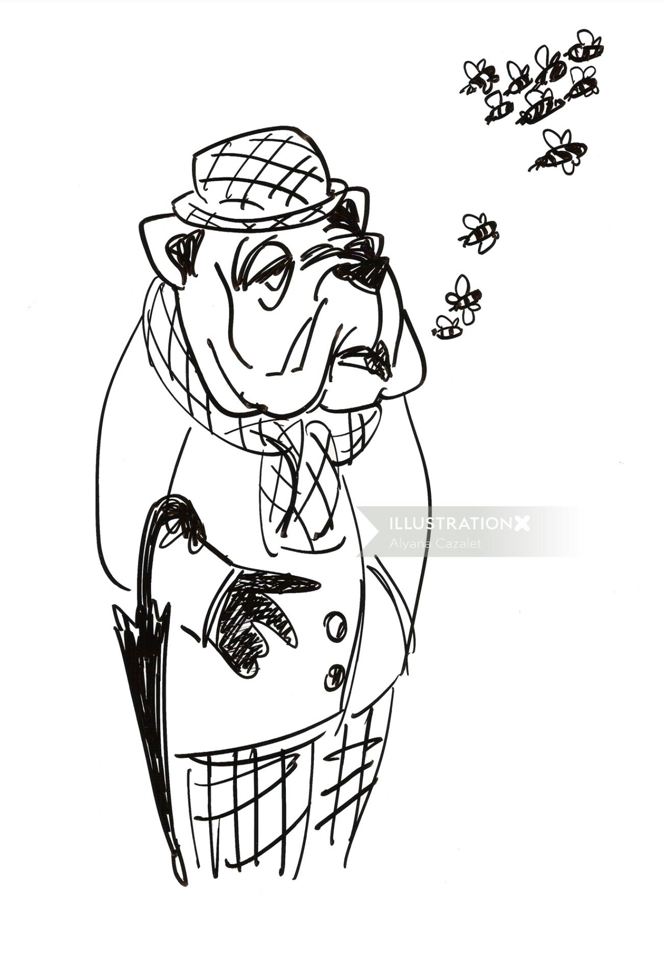 Caricature of man with dog face