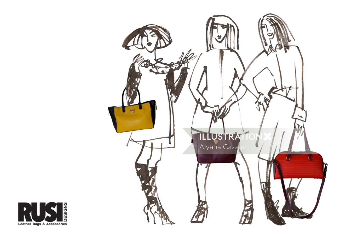 Group of fashion ladies - Line artwork