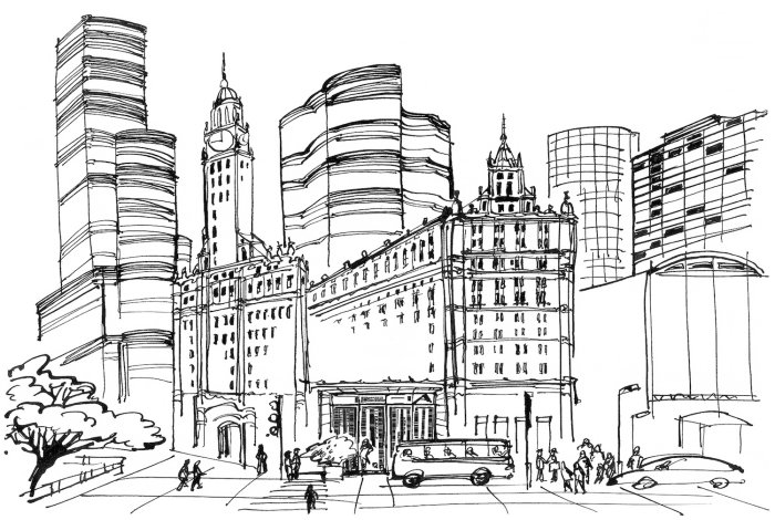 Arte de lápis de cena de cidade