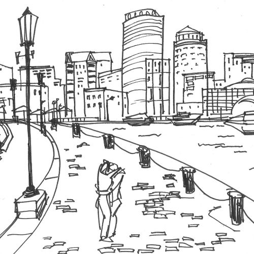 City Scene Drawing For Rockport Shoes