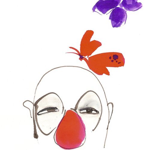 Cartoon clown with butterfly