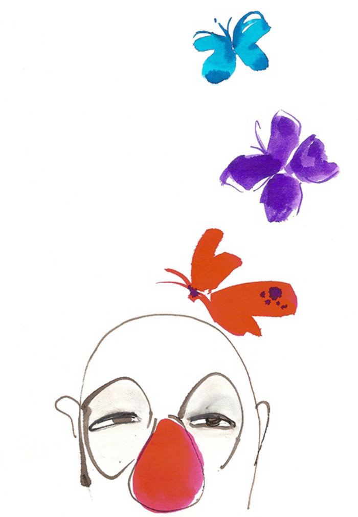 Cartoon clown with butterfly