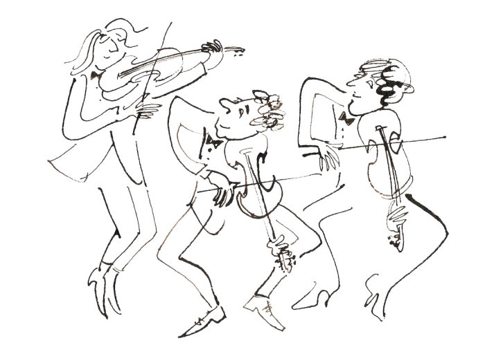 Characters playing violin