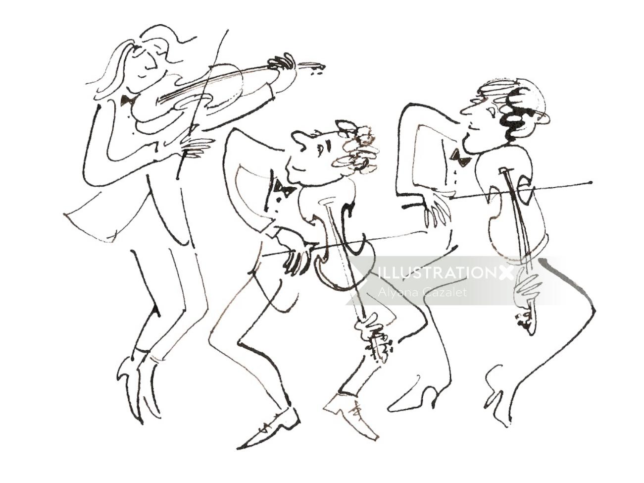 Personnages jouant du violon