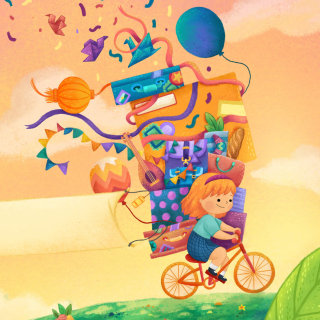儿童书封面骑自行车的女孩
