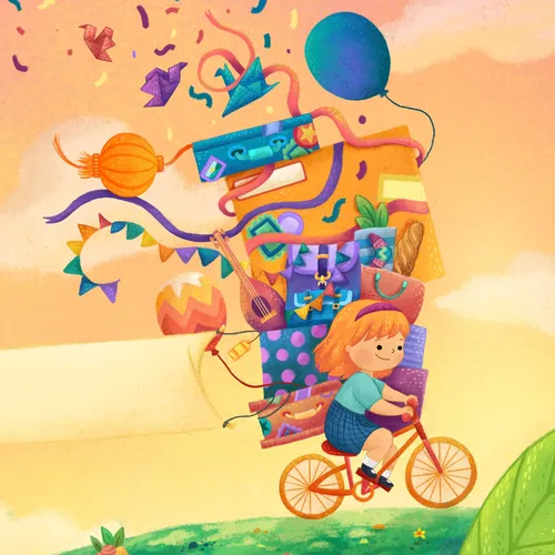 Kinderbuchumschlag: Mädchen auf einem Fahrrad
...