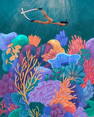 Scuba diving nature illustration 