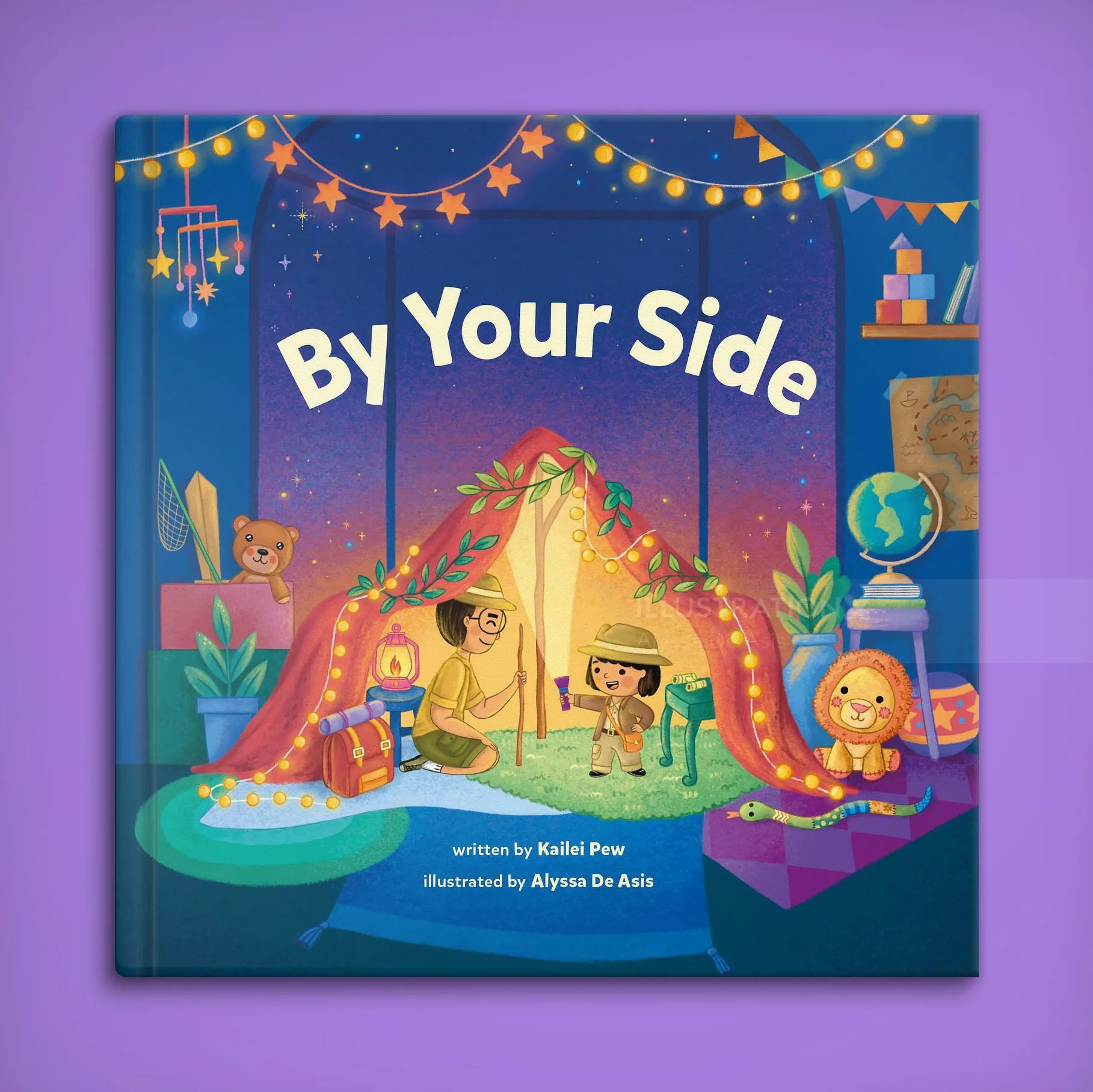 Portada de libro infantil con niños en una tienda de campaña iluminada por Alyssa De Asis