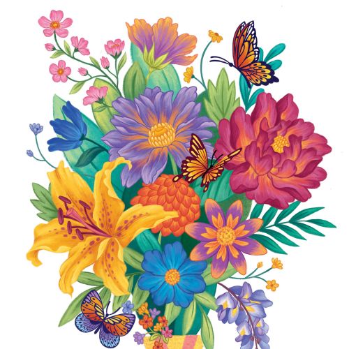 Colorful floral bouquet with butterflies by Alyssa De Asis