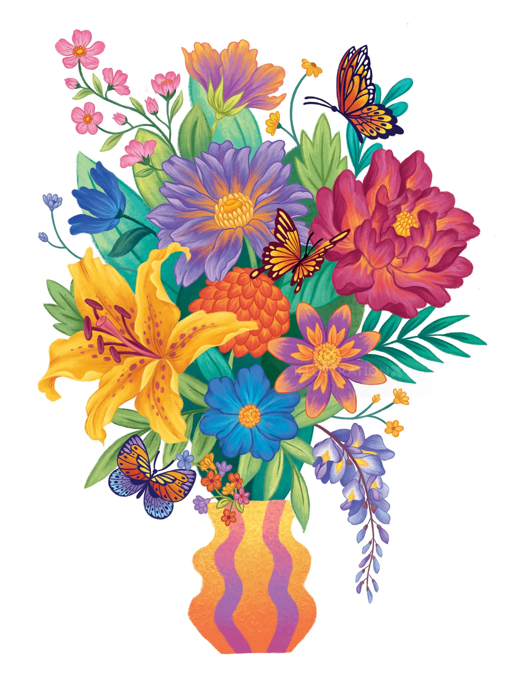 Farbenfroher Blumenstrauß mit Schmetterlingen von Alyssa De Asis