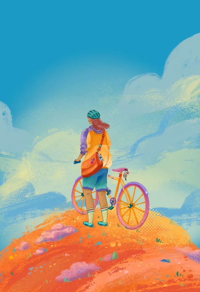 Person with bicycle on hilltop by Alyssa De Asis