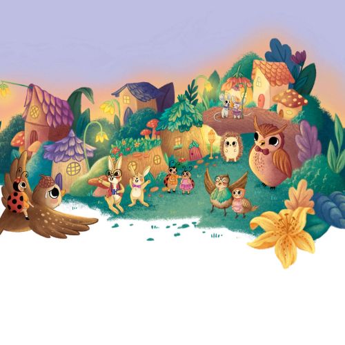 Whimsical forest animals gathering in vibrant nature scene by Alyssa De Asis