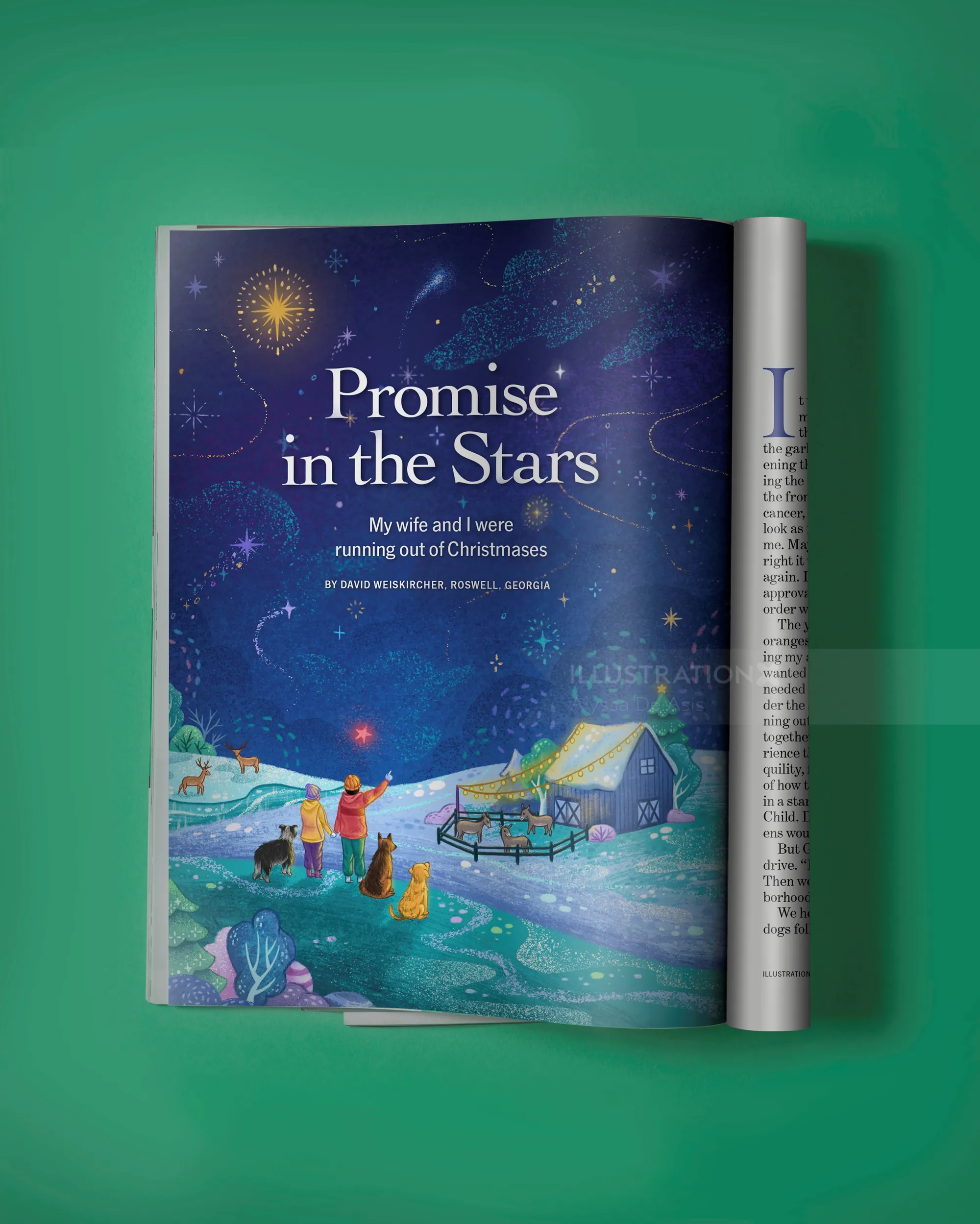 Nuit étoilée avec des gens qui regardent les étoiles, illustration par Alyssa De Asis