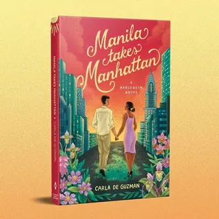 Boldly illustrated cover of "Manila Takes Manhattan"