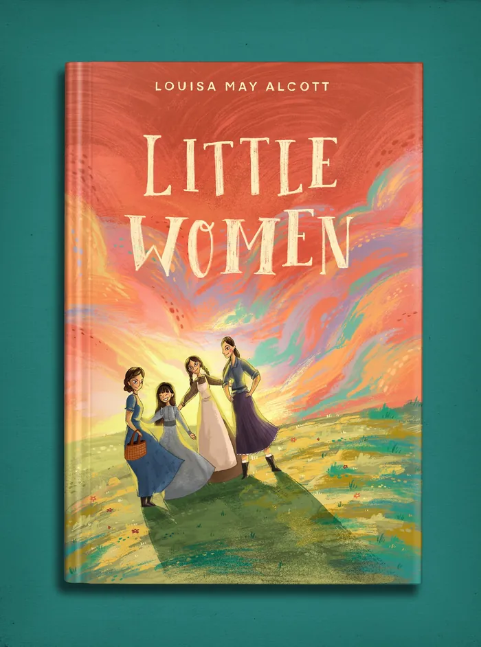 Cover of Little Women featuring four sisters walking outdoors at sunset.