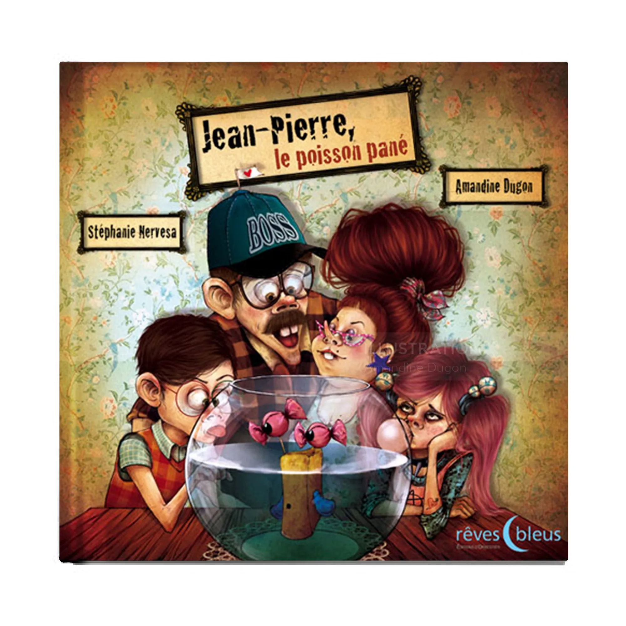 Children looking at fish in bowl illustration by Amandine Dugon