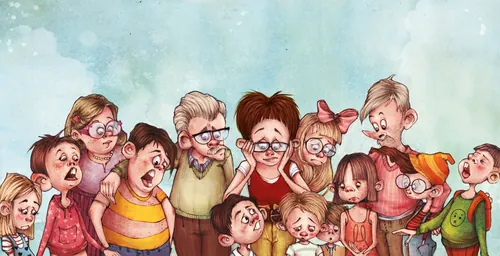 Cartoon characters with surprised expressions by Amandine Dugon