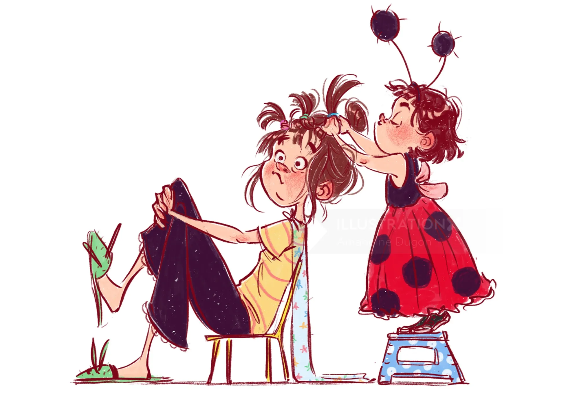 Illustration d'Amandine Dugon représentant deux filles rousses créant ensemble