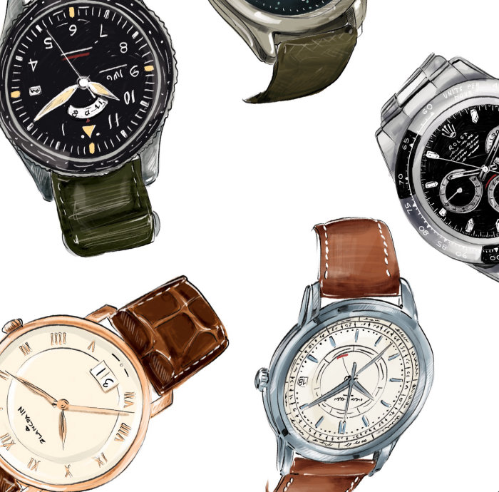 Collage design of men's wrist watches