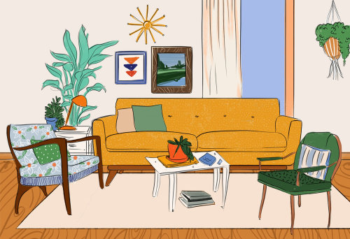 Hand drawn illustration of home interiors