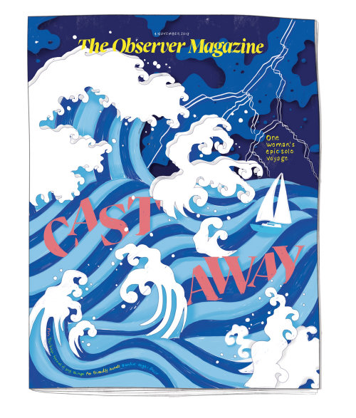 Japonês, revista, capa, arte, água, oceano, ondas, verão, barco, cruzeiro, férias