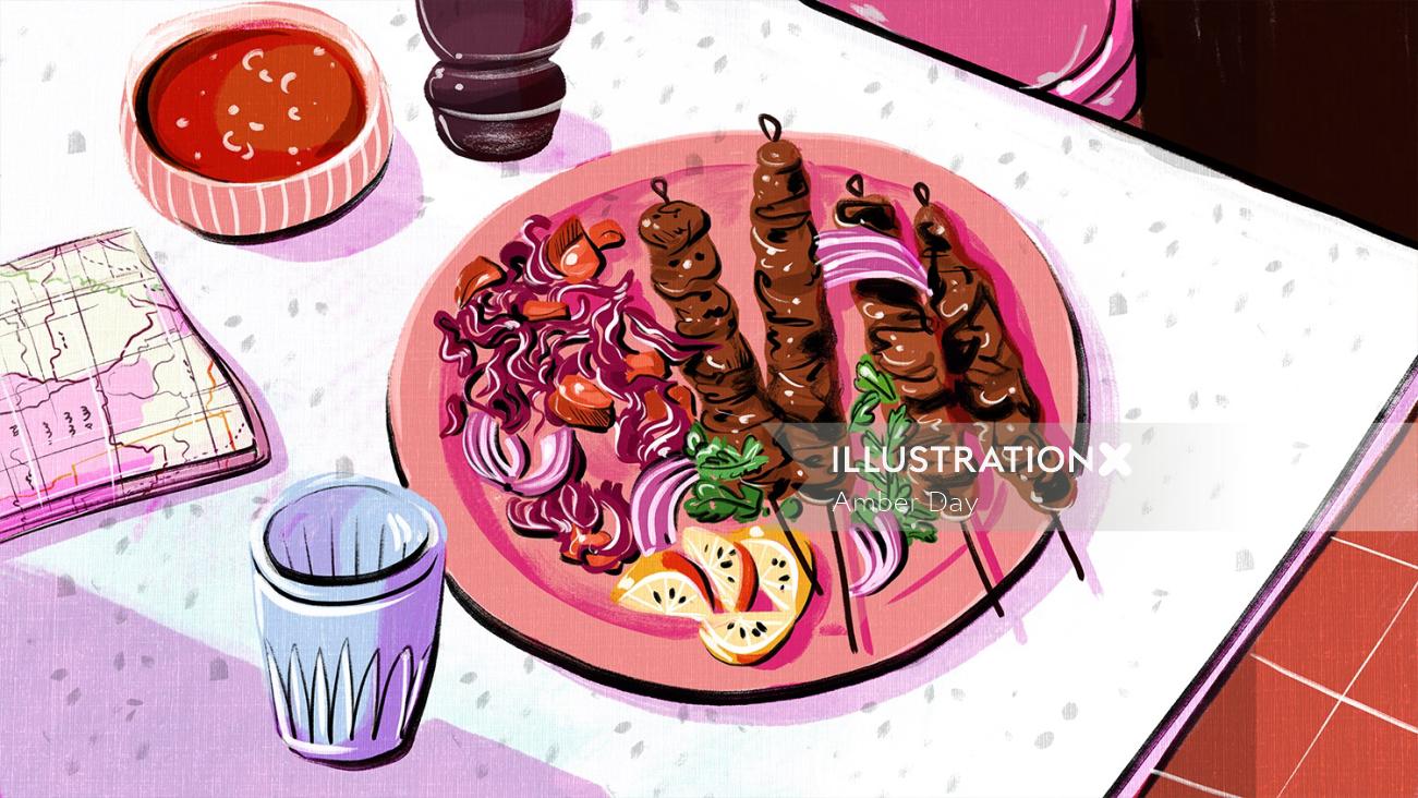 Food & Drinks Kebabs on plate