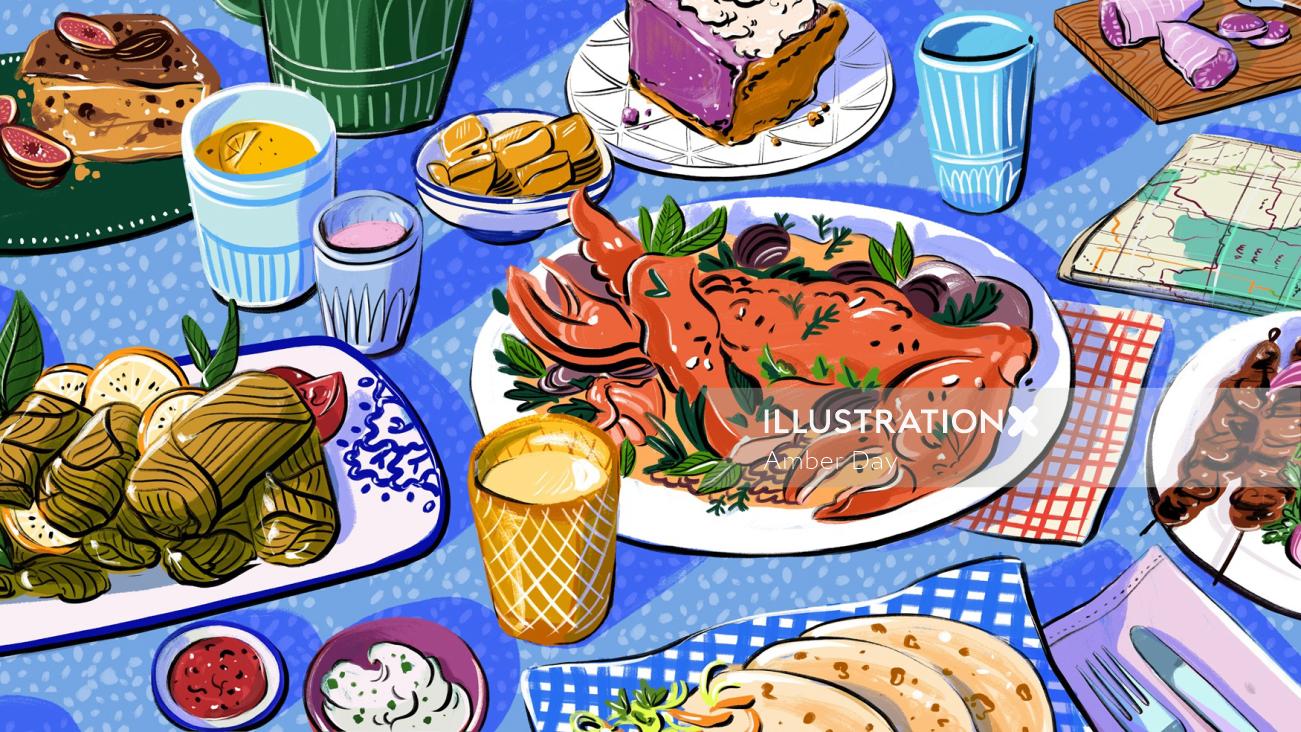 culinary, cocktail, ethnic, tapas, crab, seafood, pie, bright, inspirational, bold, editorial, color