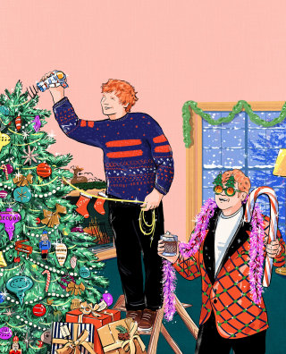 Arte divertida da capa do single de Natal de Elton John e Ed Sheeran