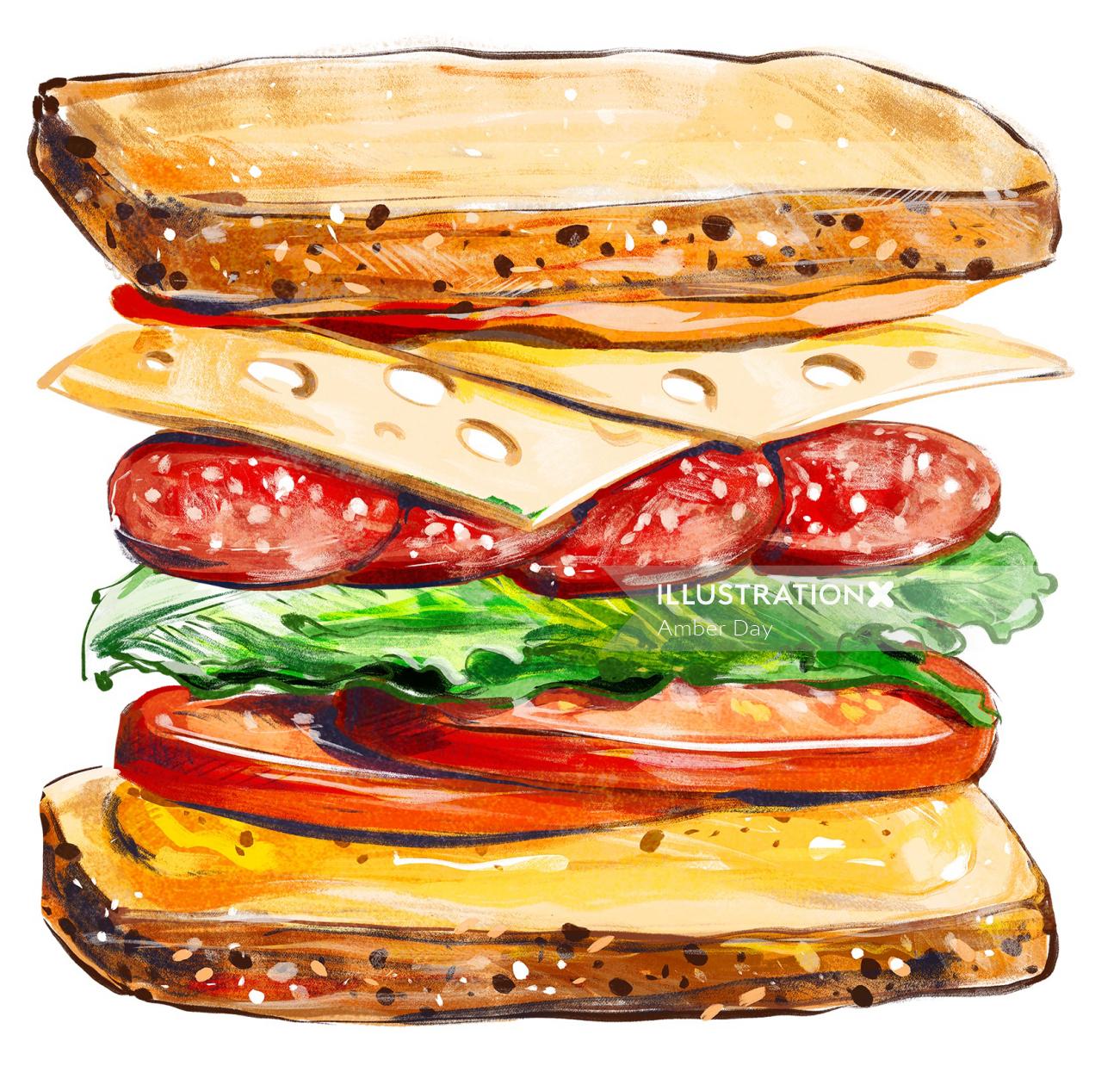 Delicious veggie sandwich illustration