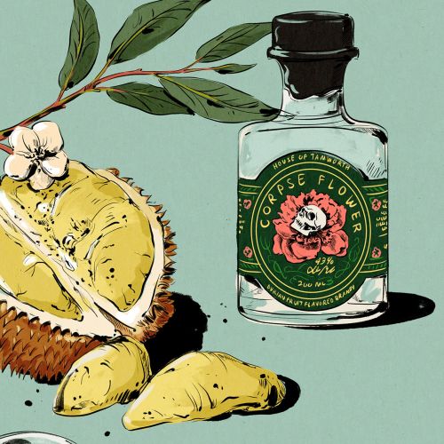 Packaging of Corpse Flower Durian Fruit flavored Brandy