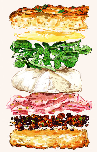 Pintura em aquarela de sanduíche italiano