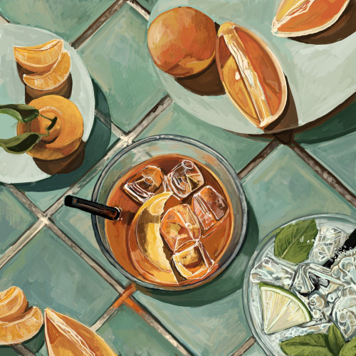 Acrylic painting of summer food and drinks