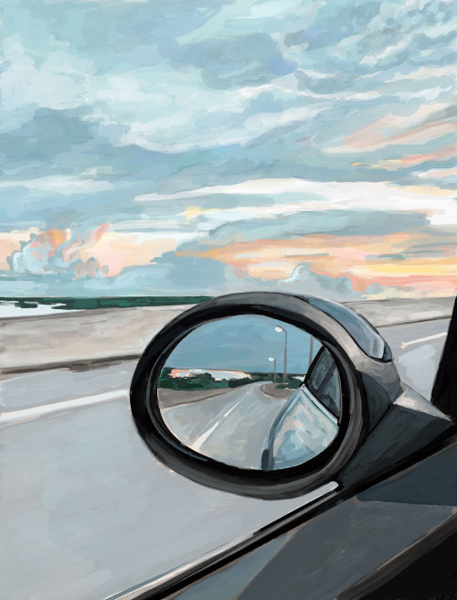 Acrylic artwork of view from car
