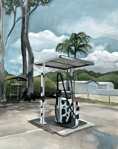 Digital art of gas station in Mooball style
