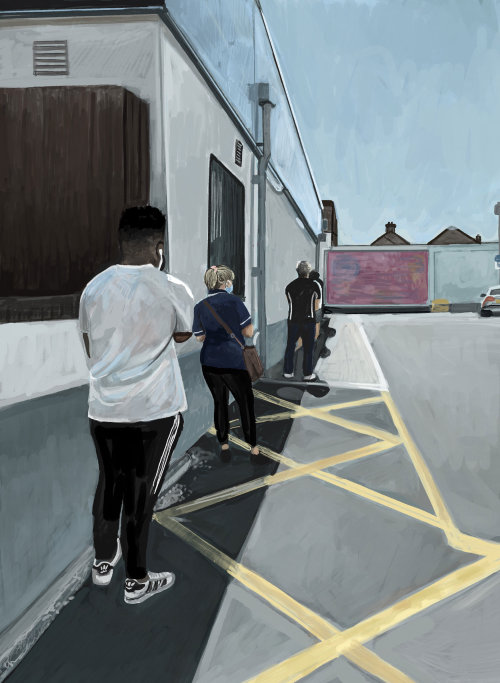 Realistic painting of social distancing during Covid Pandemic