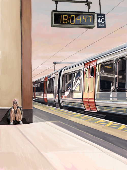 Train station realistic painting