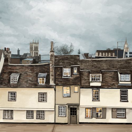 Photorealistic painting of Cambridge Rooftops
