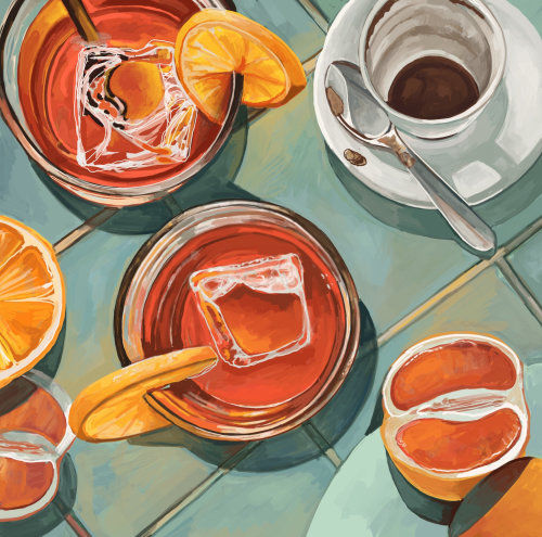 Oil painting of Summer Negronis