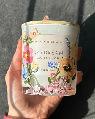 Hand-painted label for Daydream Cactus & Rose bottle