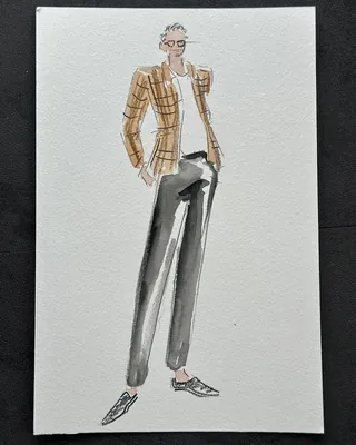 Stylish man in plaid jacket and gray pants fashion illustration