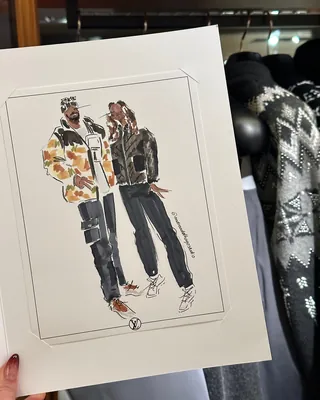 Illustration of two fashionable people wearing modern streetwear