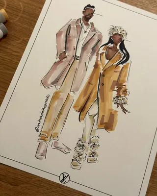 Fashion illustration of a man and woman in stylish coats