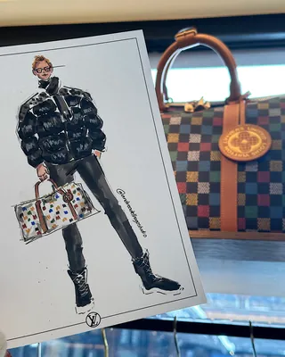 Luxury fashion painting featuring Louis Vuitton bag