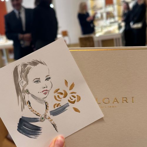Guest portraits in fashion sketch style at BVLGARI event
