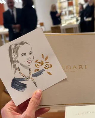 Guest portraits in fashion sketch style at BVLGARI event
