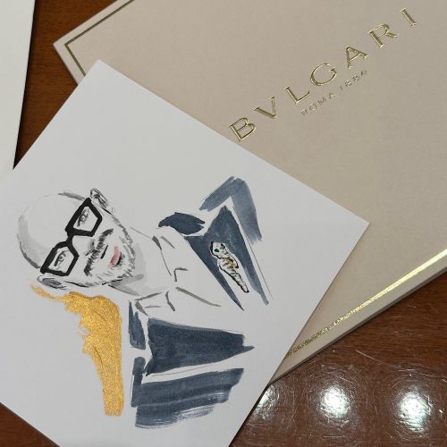 Fashion sketch artist drawing live for BVLGARI store visitors