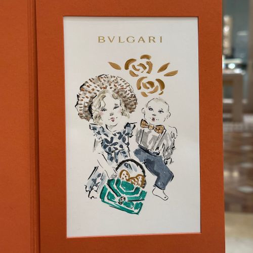 Cute babies painted live in watercolor at BVLGARI