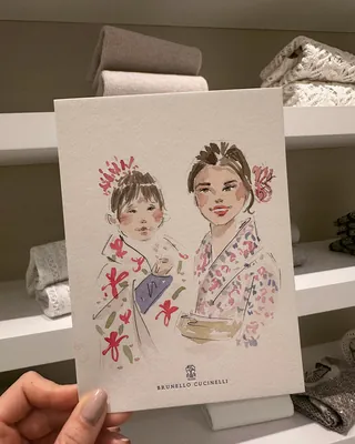 Illustration of mother and daughter at Brunello Cucinelli event