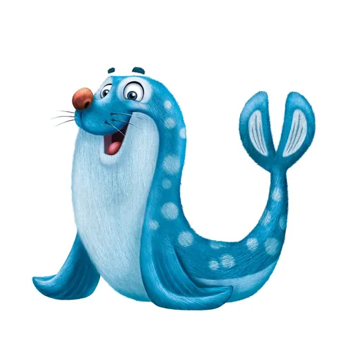Smiley blauer Delfin-Cartoon von einem deutschen Illustrator